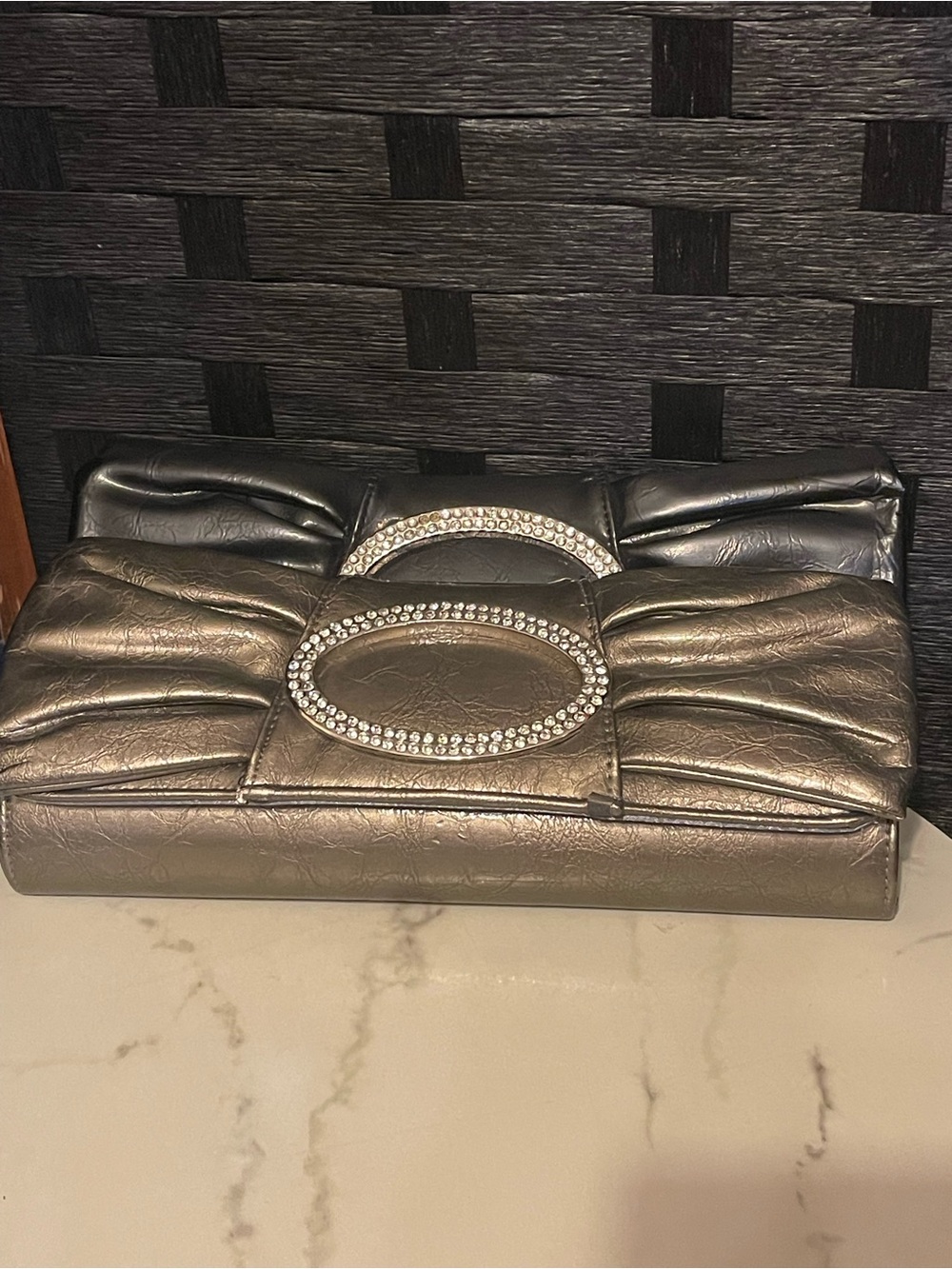 set of Black & Bronze Metallic Clutch/Purse Sil Hardware snap Inner Pockets